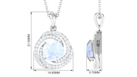 Minimal Moonstone and Diamond Swirl Halo Pendant Necklace