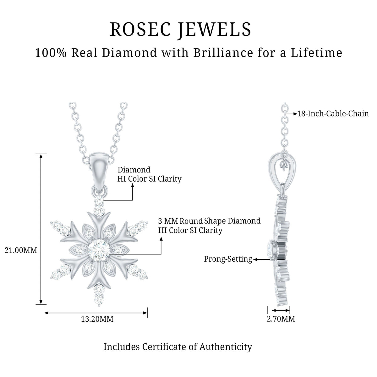 Certified Diamond Snowflake Christmas Necklace