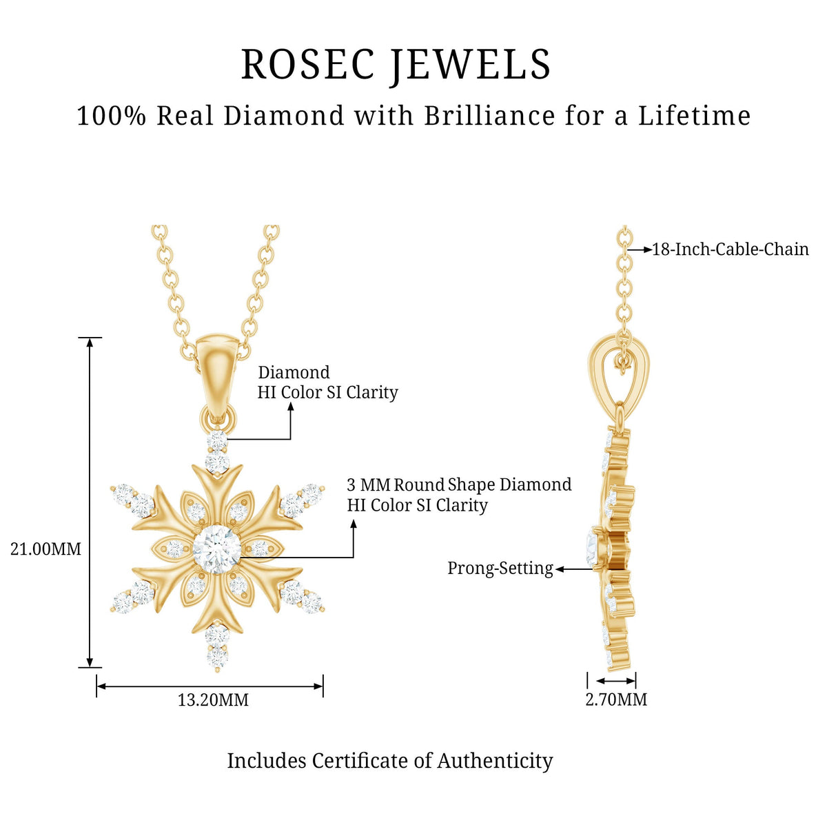Certified Diamond Snowflake Christmas Necklace