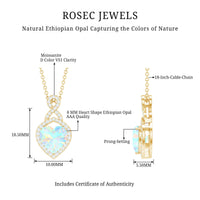 Heart-shaped Ethiopian opal infinity pendant with diamonds, featuring a 2-carat opal and elegant design by Rosec Jewels.