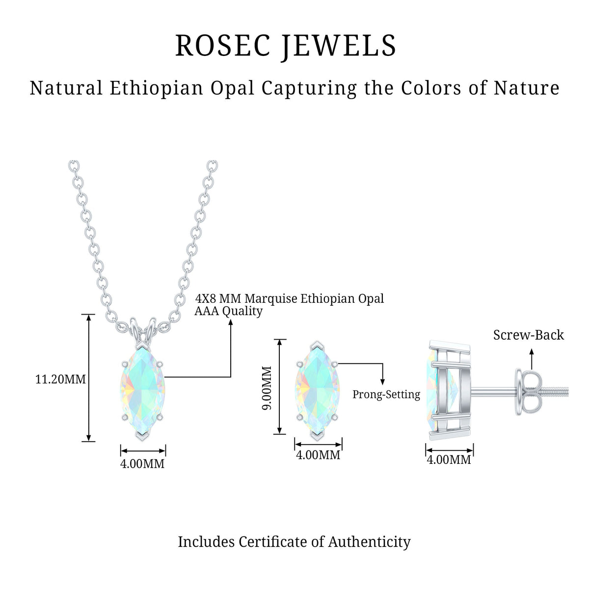 Marquise Cut 4X8 MM Ethiopian Opal Solitaire Jewelry Set