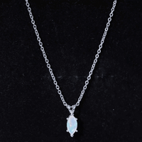 Marquise Cut 0.5 Carat Ethiopian Opal Solitaire Necklace with Silver Chain