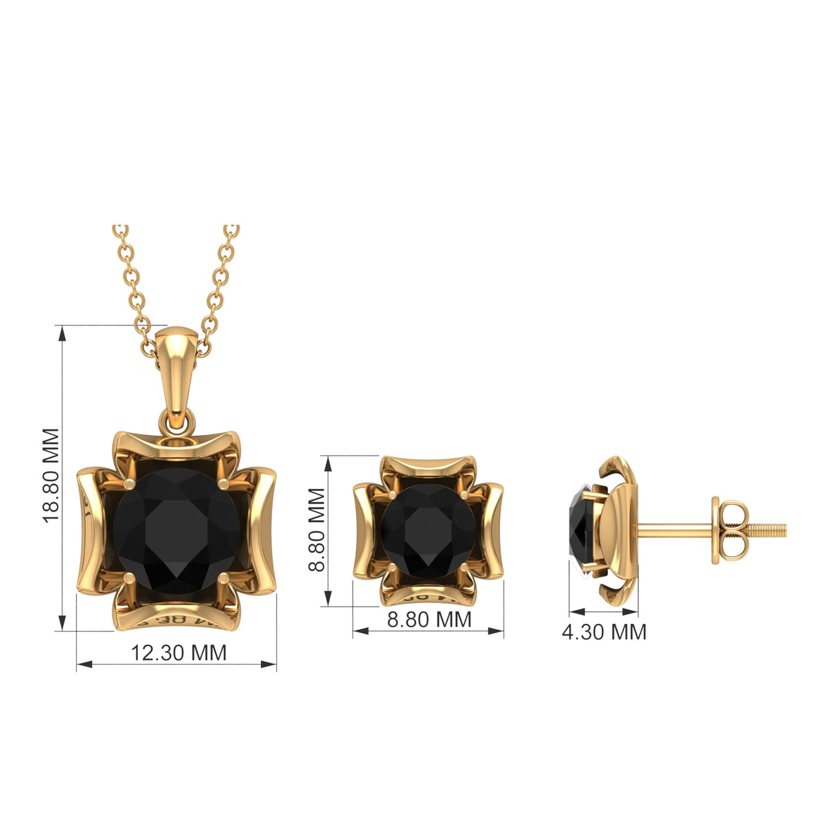 Certified Lab Grown Black Diamond Solitaire Necklace and Earrings Set