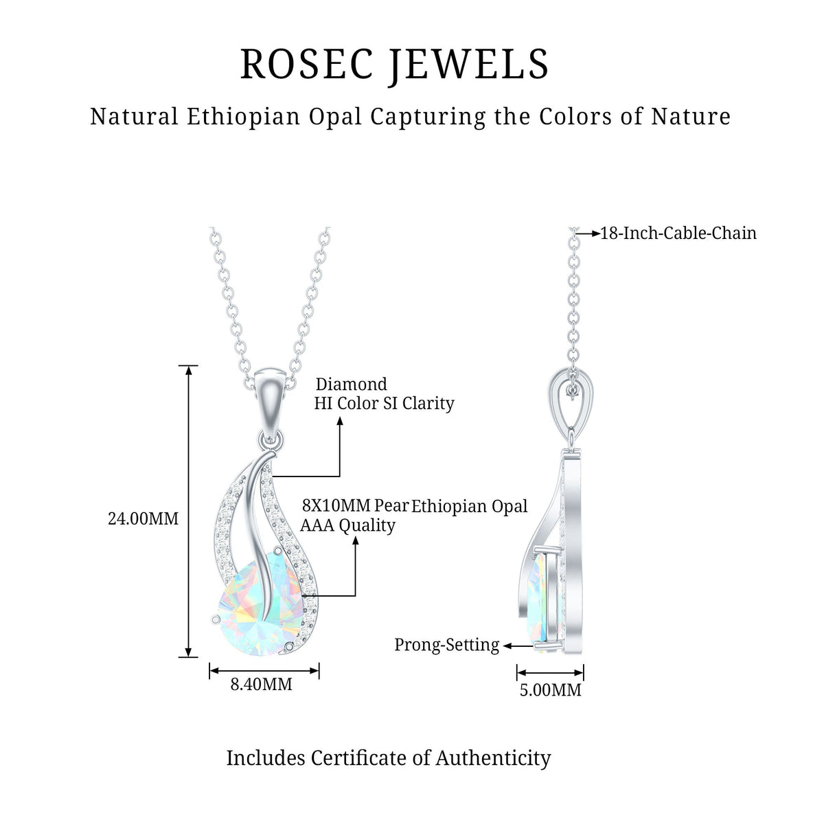 2 Carat Pear Shaped Ethiopian Opal and Diamond Leaf Pendant
