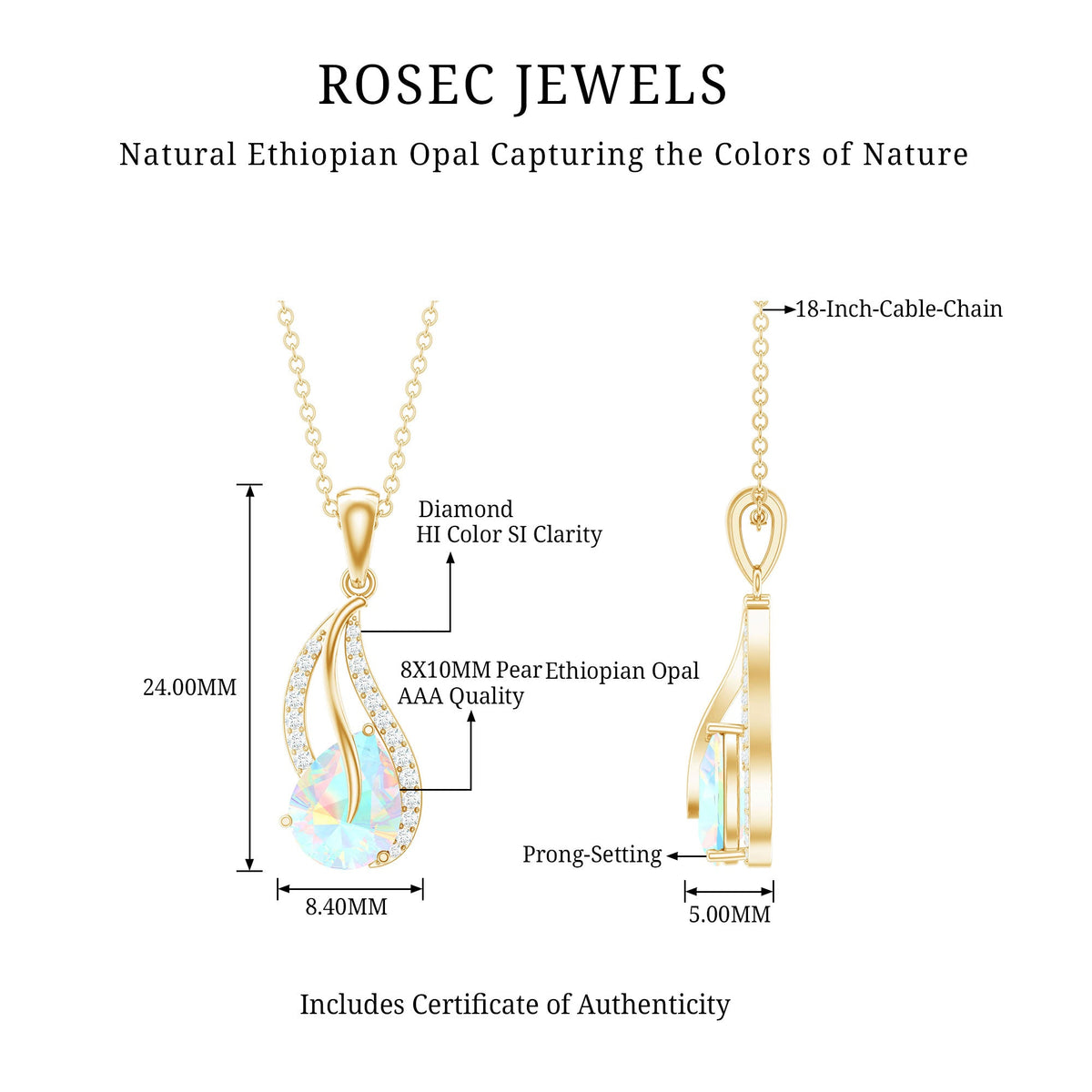 2 Carat Pear Shaped Ethiopian Opal and Diamond Leaf Pendant