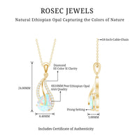 2 Carat Pear Shaped Ethiopian Opal and Diamond Leaf Pendant