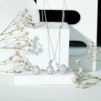 Sterling Silver Moissanite Teardrop Necklace and Earrings Set