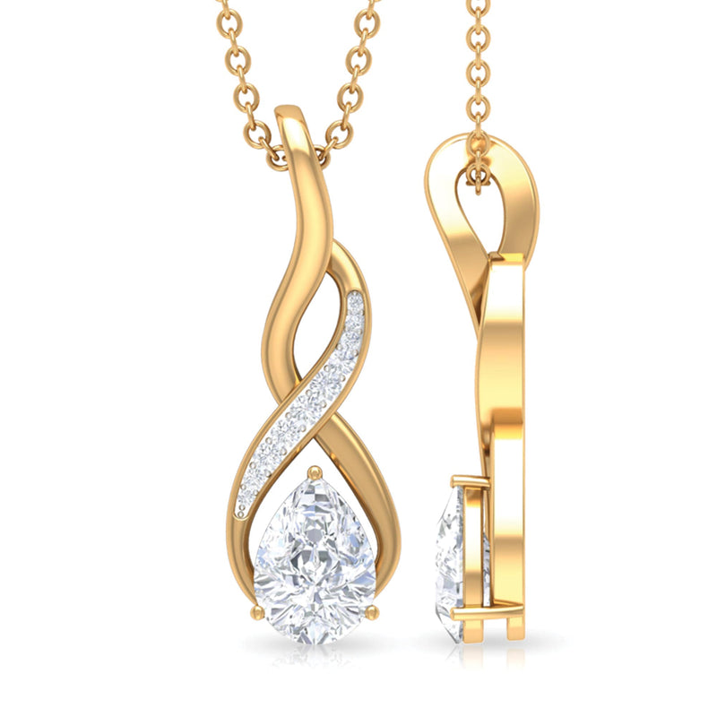 Pear-shaped moissanite infinity pendant for women featuring a certified Rosec Jewels pendant with elegant design.