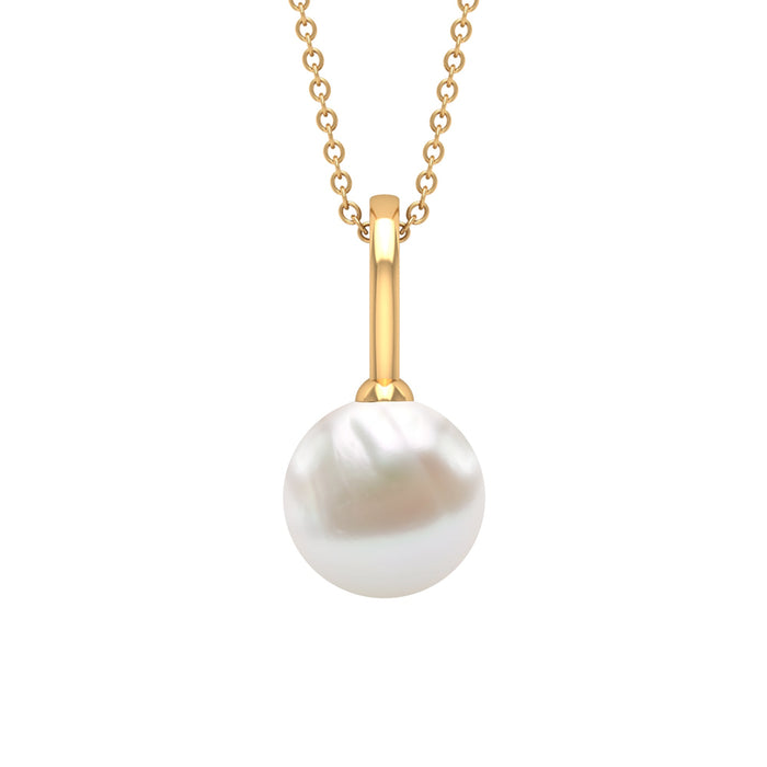Round freshwater pearl pendant with bead set design from Rosec Jewels, showcasing a sleek, elegant pendant on a delicate chain.