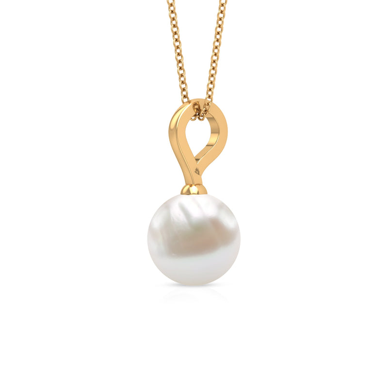 Round freshwater pearl pendant with bead setting by Rosec Jewels, showcasing a solitaire pearl on a delicate chain.