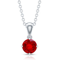 Women's lab-grown ruby solitaire pendant necklace with chain by Rosec Jewels, featuring a sparkling ruby gemstone.