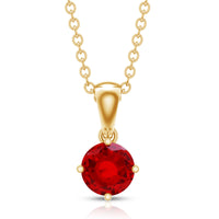Women's lab-grown ruby solitaire pendant necklace with chain, featuring a sparkling ruby gemstone and elegant design by Rosec Jewels.
