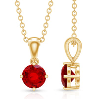 Women's lab-grown ruby solitaire pendant necklace with chain from Rosec Jewels, featuring a sparkling ruby gemstone centerpiece.