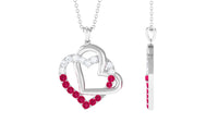 Real Ruby and Moissanite Interlock Heart Pendant