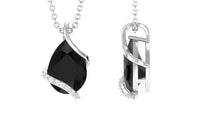 Natural 1.75 Carat Pear Shape Black Spinel Pendant Necklace with Diamond