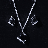 Natural Black Spinel and Moissanite Teardrop Jewelry Set in Silver