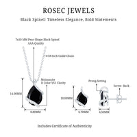 Natural Black Spinel and Moissanite Teardrop Jewelry Set in Silver