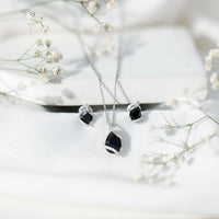 Natural Black Spinel and Moissanite Teardrop Jewelry Set in Silver