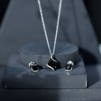 Pear Shaped Black Spinel and Moissanite Teardrop Necklace Earrings Set