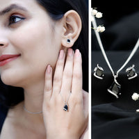 Natural Black Spinel and Moissanite Teardrop Jewelry Set in Silver