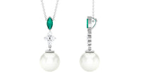 8 Carat Cultured Freshwater Pearl Pendant with Emerald and Diamond
