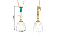 8 Carat Cultured Freshwater Pearl Pendant with Emerald and Diamond
