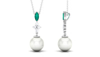 8 Carat Cultured Freshwater Pearl Pendant with Emerald and Diamond