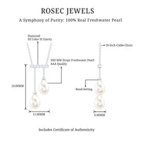 Genuine Freshwater Pearl and Diamond Bar Drop Necklace with Certificate