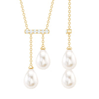 Genuine Freshwater Pearl and Diamond Bar Drop Necklace with Certificate