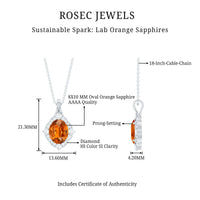 Vintage Looking 4 Carat Created Orange Sapphire Oval Pendant with Diamond Halo
