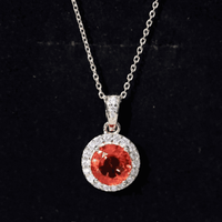 Created Orange Sapphire Pendant Necklace with Diamond Halo