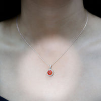 Created Orange Sapphire Pendant Necklace with Diamond Halo