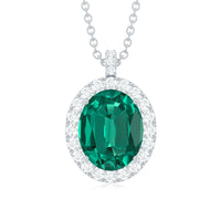 3 Carat Oval Lab Created Emerald Pendant with Diamond Halo