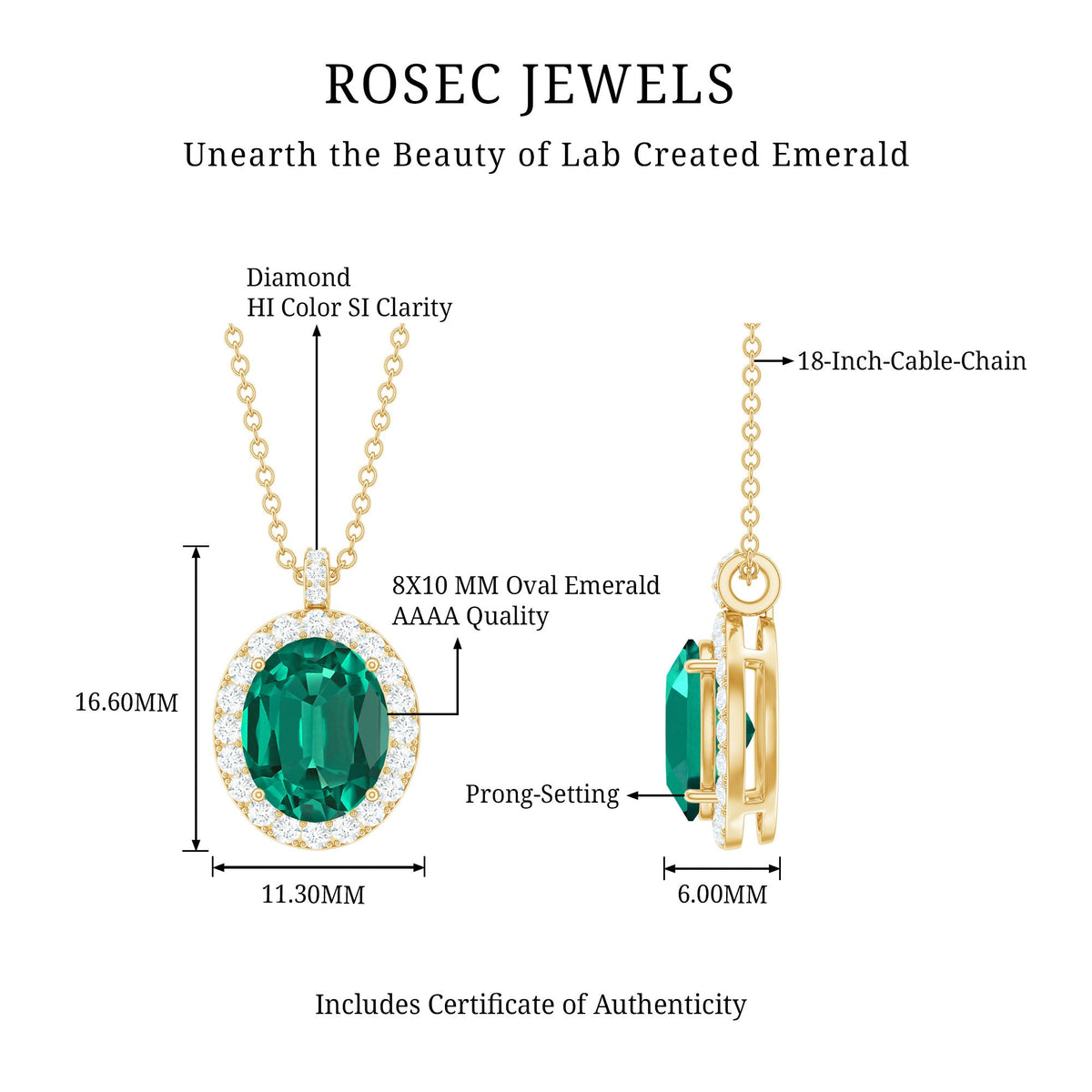 3 Carat Oval Lab Created Emerald Pendant with Diamond Halo