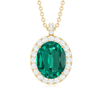 3 Carat Oval Lab Created Emerald Pendant with Diamond Halo