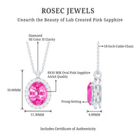 4 Carat Oval Lab Created Pink Sapphire Necklace with Diamonds