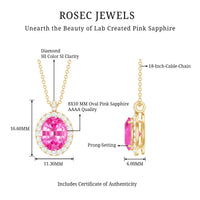 4 Carat Oval Lab Created Pink Sapphire Necklace with Diamonds