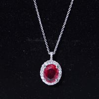 4 Carat Lab Created Ruby and Diamond Bridal Necklace with Chain