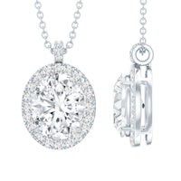 Oval Simulated Diamond Cocktail Halo Pendant