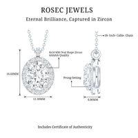 Certified 8X10 MM Oval Cubic Zirconia Halo Pendant with Chain