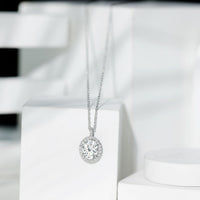 Oval Simulated Diamond Cocktail Halo Pendant
