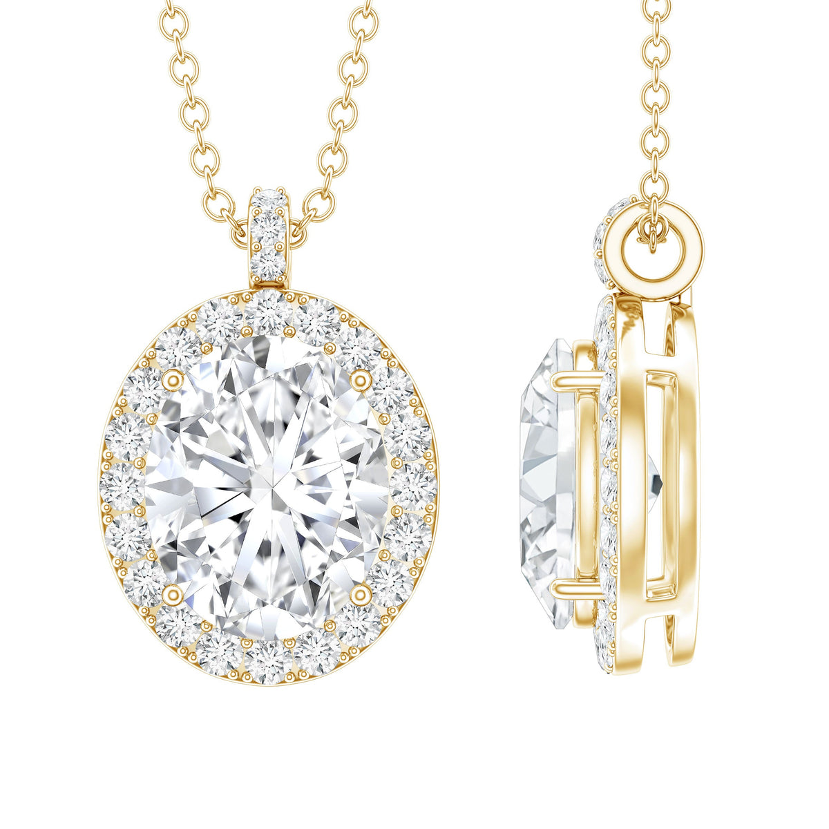 Oval Simulated Diamond Cocktail Halo Pendant