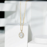Oval Simulated Diamond Cocktail Halo Pendant