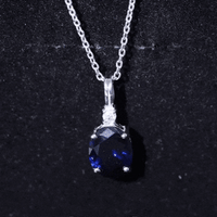 Certified Oval Lab Created Blue Sapphire Necklace with Chain