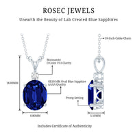 Certified Oval Lab Created Blue Sapphire Necklace with Chain