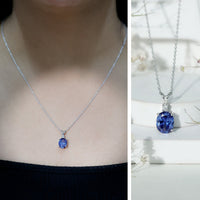 4 Carat Lab Grown Blue Sapphire Oval Cut Solitaire Necklace with Silver Chain