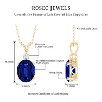 Certified Oval Lab Created Blue Sapphire Necklace with Chain