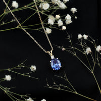 Certified Oval Lab Created Blue Sapphire Necklace with Chain