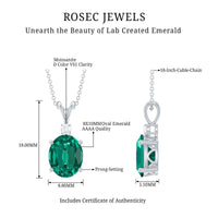 Oval Created Emerald and Moissanite Solitaire Pendant