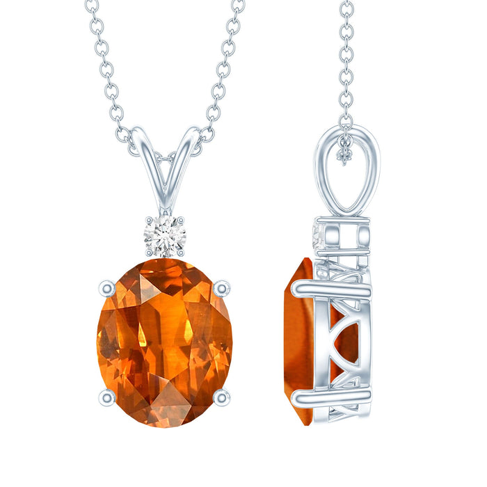 Oval orange sapphire pendant necklace with 4-carat lab-grown stone on silver chain, featuring a pendant from Rosec Jewels.